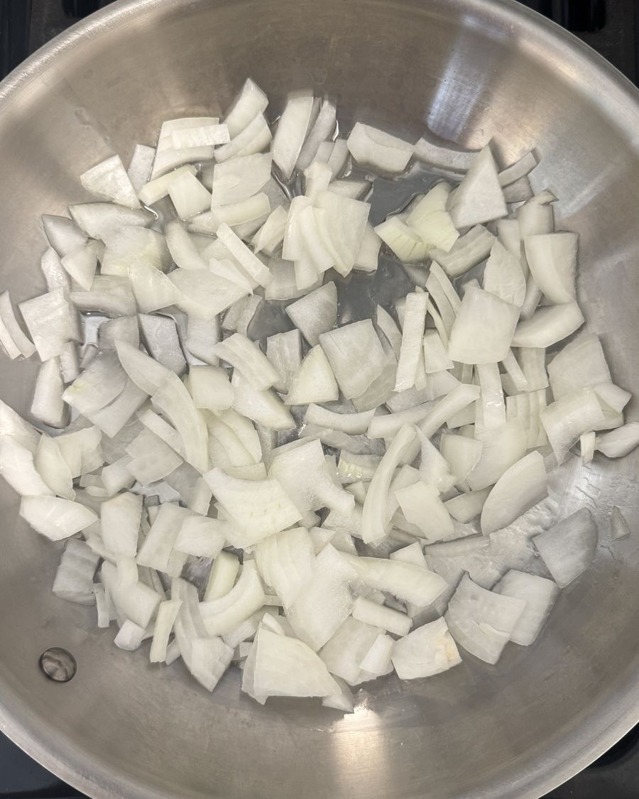 Diced onion softening in pan
